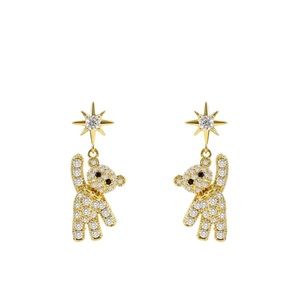 Cubic Zirconia Gold Rhinestone Bear Drop Earrings